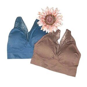 Rhonda Shear 2-pack Seamless Ahh Lace V Neck Bra LARGE (RS-21)